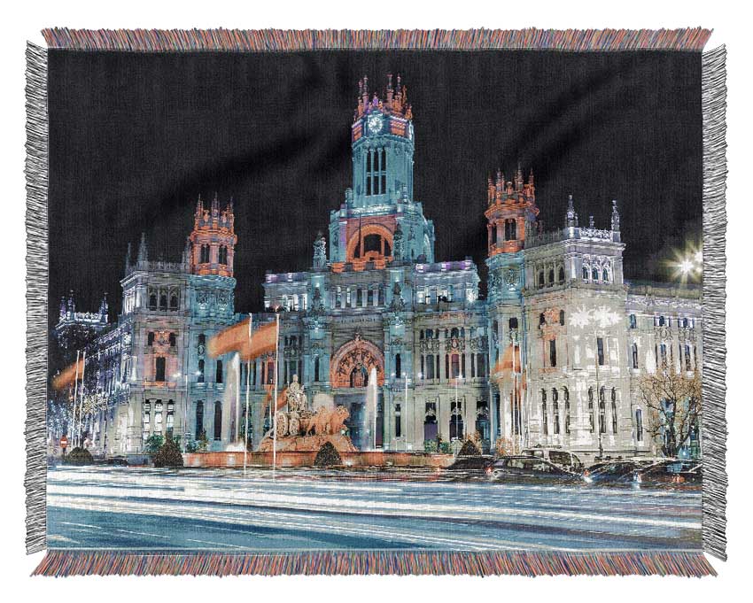 Madrid City Building At Woven Blanket