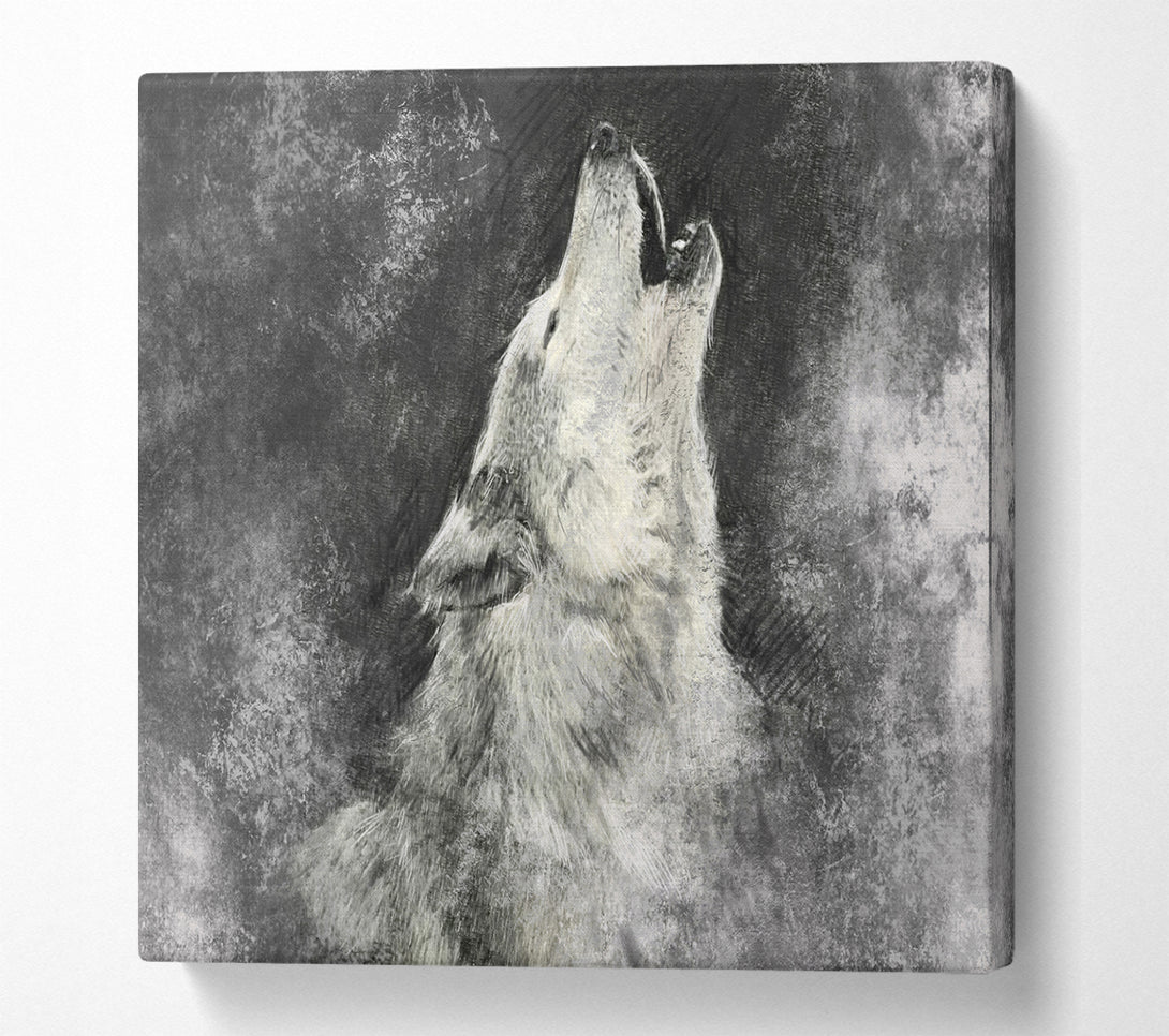 A Square Canvas Print Showing Howling Wolf Calling His Square Wall Art