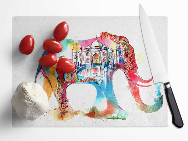 Rainbow Indian Elephant Glass Chopping Board