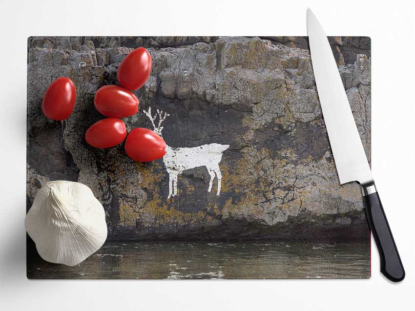 Cave Man Deer Glass Chopping Board