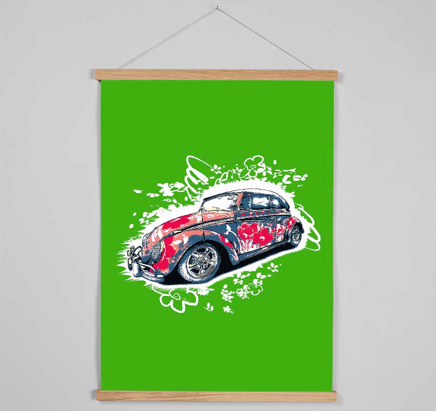 VW Beetle Flower Power Green Hanging Poster - Wallart-Direct UK