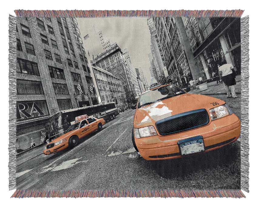 Yellow Cabs In New York 2 Woven Blanket