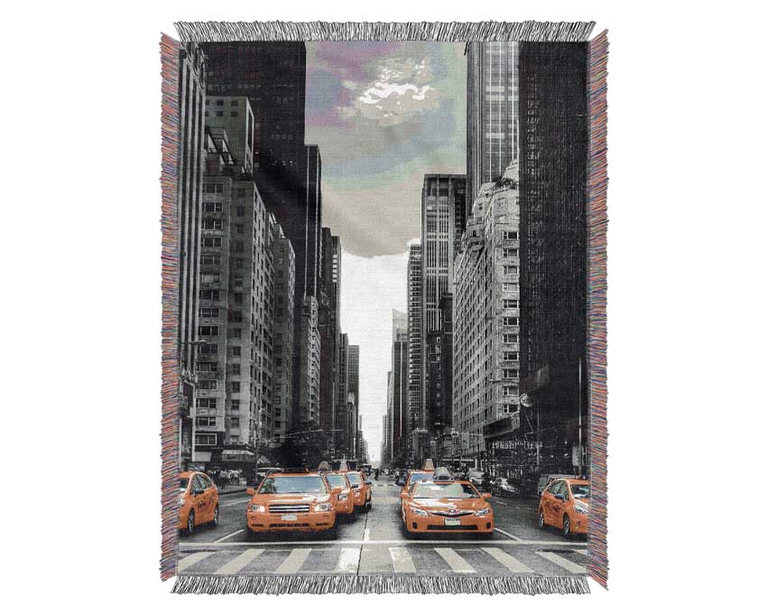 Yellow Cabs In New York 3 Woven Blanket