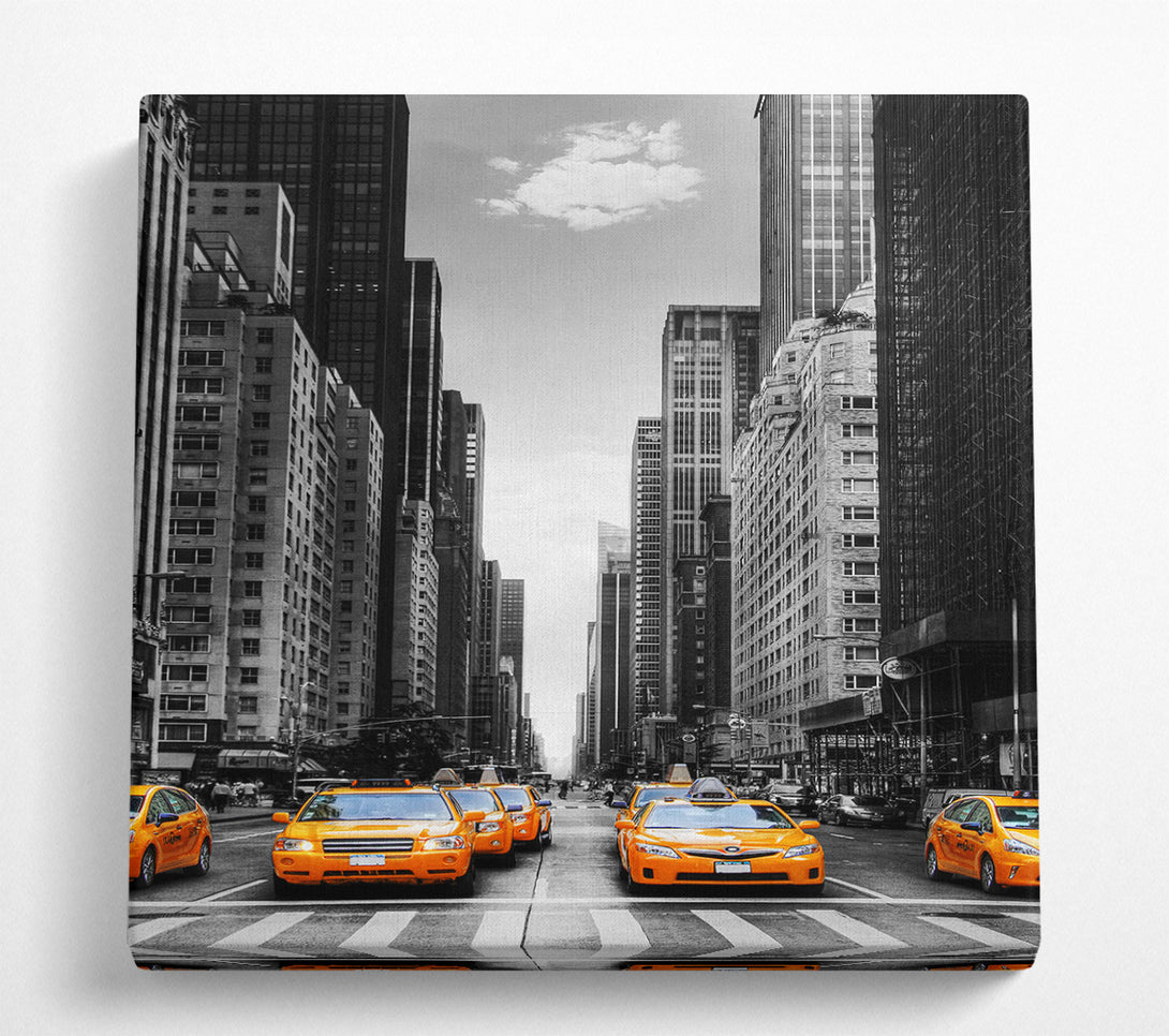 A Square Canvas Print Showing Yellow Cabs In New York 3 Square Wall Art