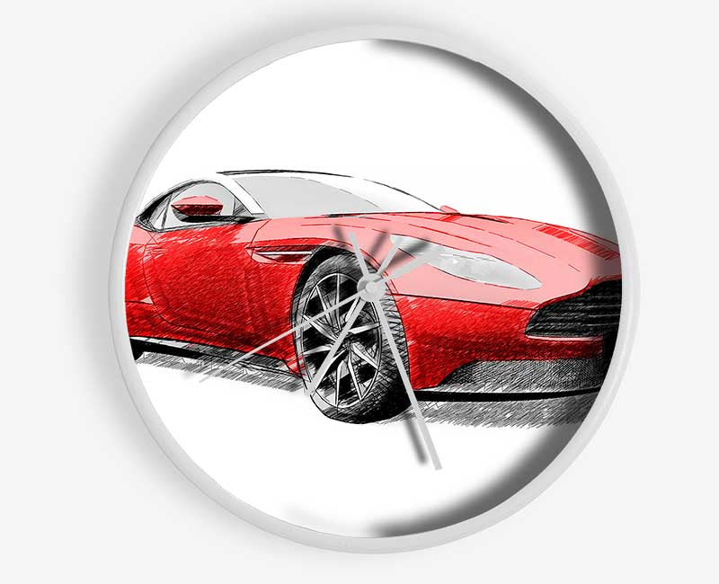 Maserati Red Drawing Clock - Wallart-Direct UK