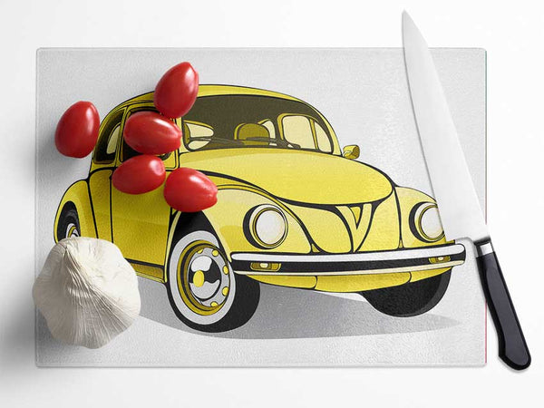 VW Beetle Yellow Dream Glass Chopping Board