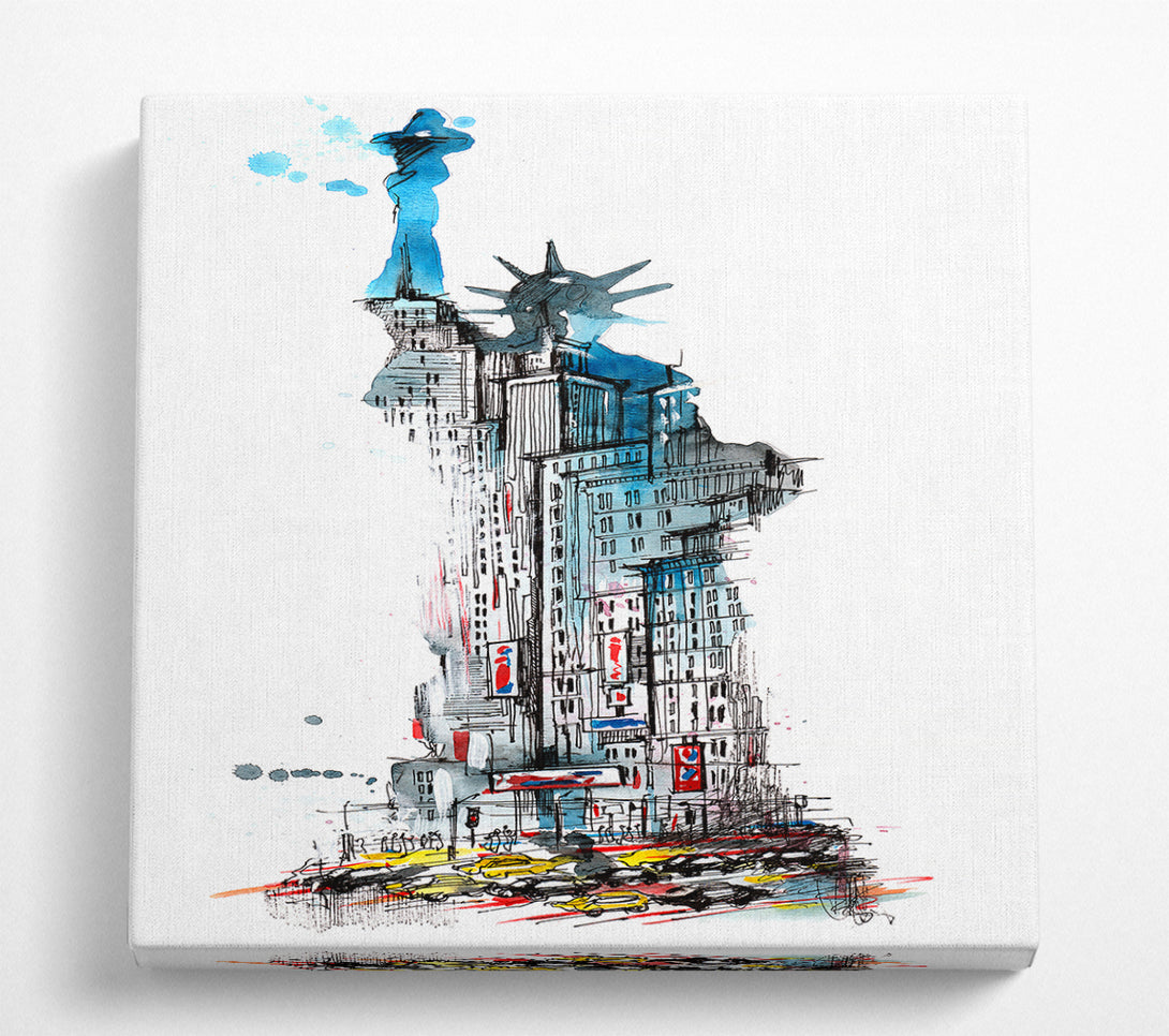 A Square Canvas Print Showing The Big Apple In The Statue Of Liberty Square Wall Art