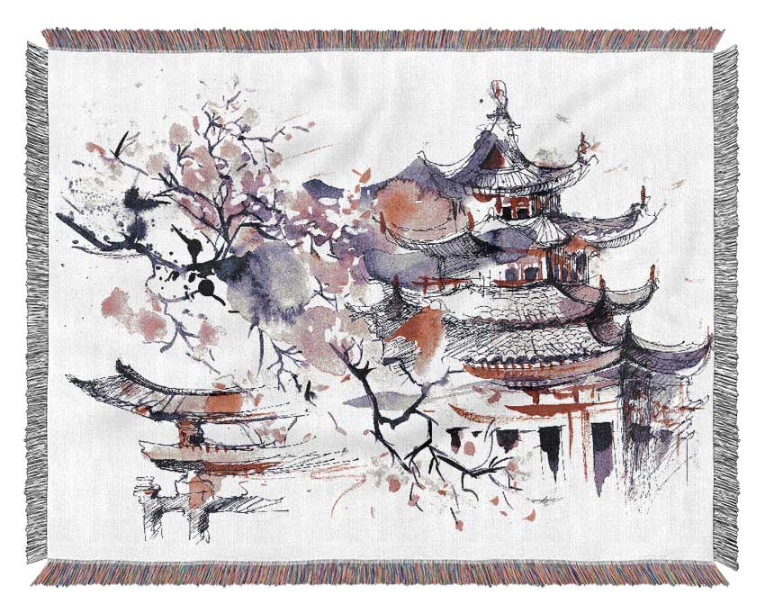 Chinese Village Red And Woven Blanket