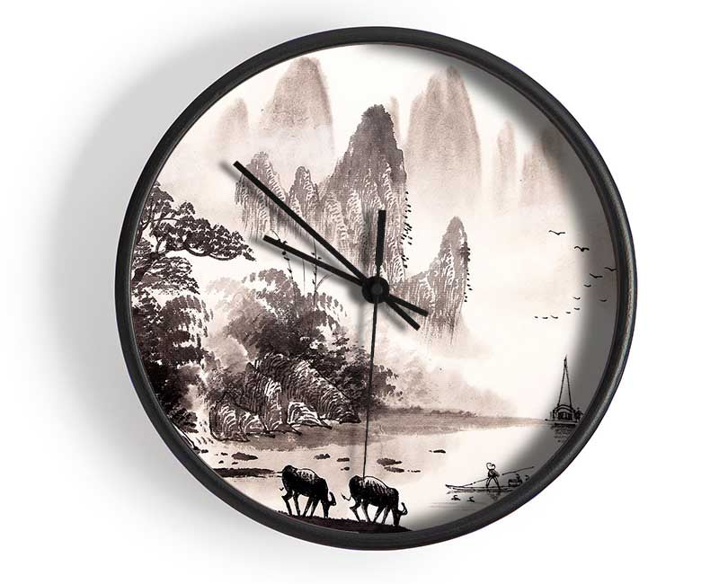 Japanese Fishing Village Clock - Wallart-Direct UK