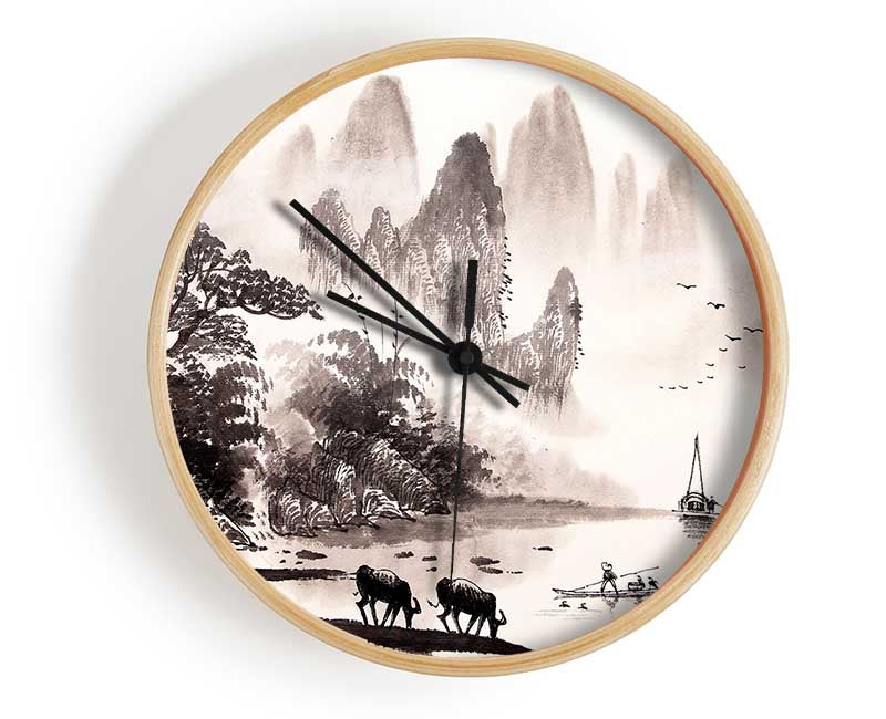 Japanese Fishing Village Clock - Wallart-Direct UK