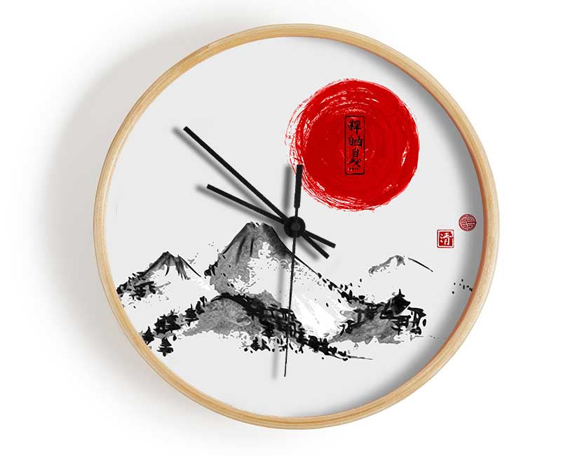 Chinese Red Sun Mountailns Clock - Wallart-Direct UK