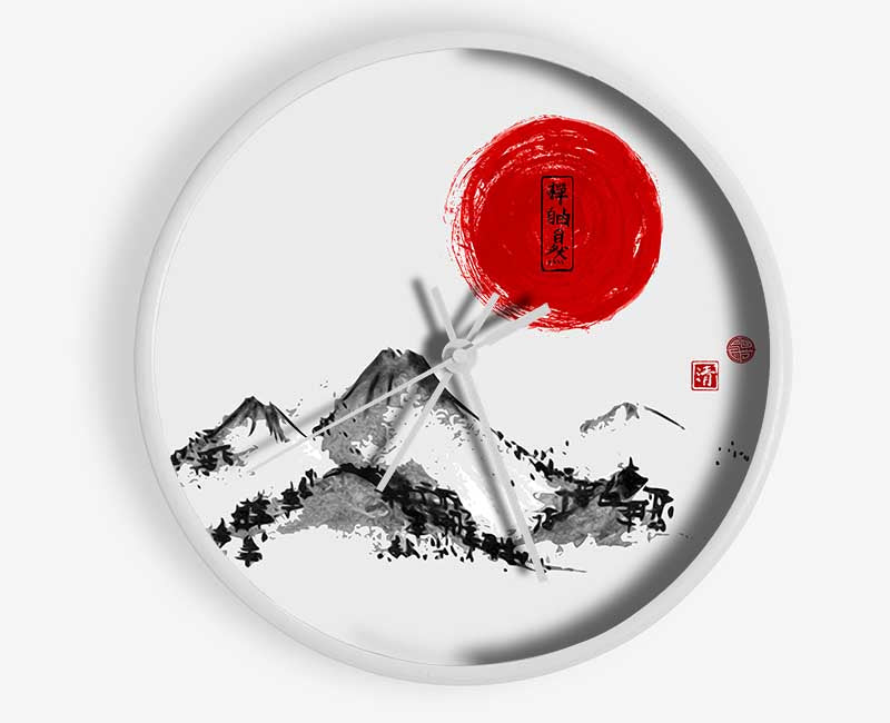 Chinese Red Sun Mountailns Clock - Wallart-Direct UK