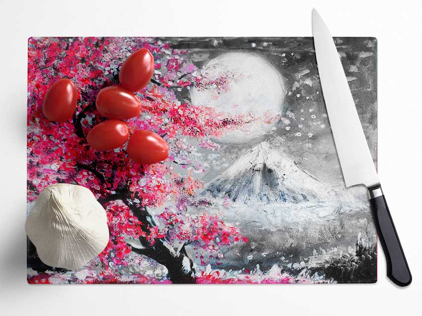 Winter Mountain Tree Glass Chopping Board