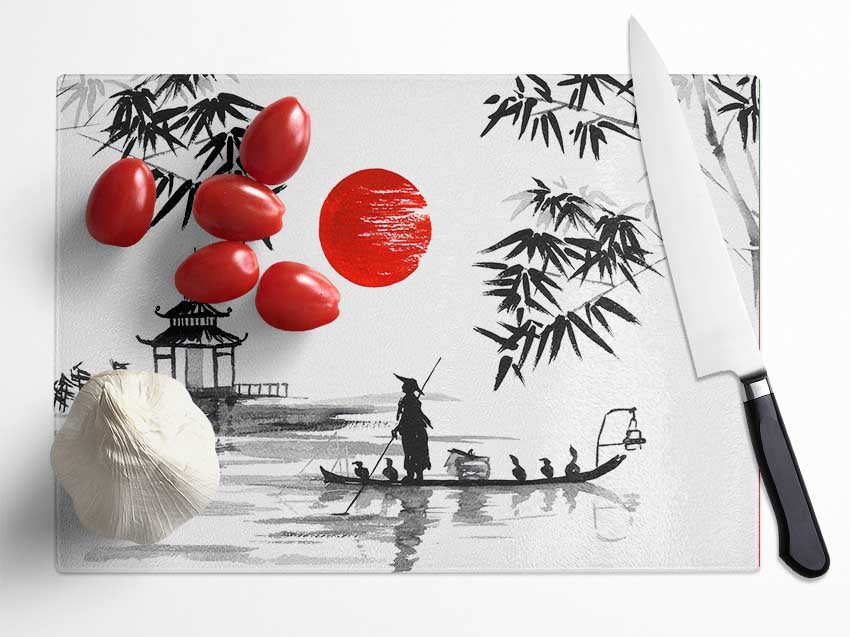 Chinese Fishermen Glass Chopping Board