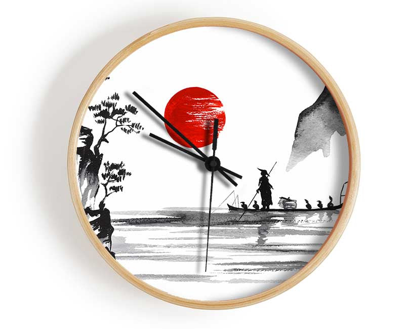 Chinese Fisherman Under The Red Sun Clock - Wallart-Direct UK