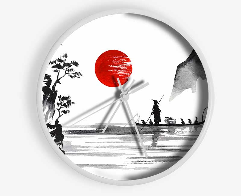 Chinese Fisherman Under The Red Sun Clock - Wallart-Direct UK