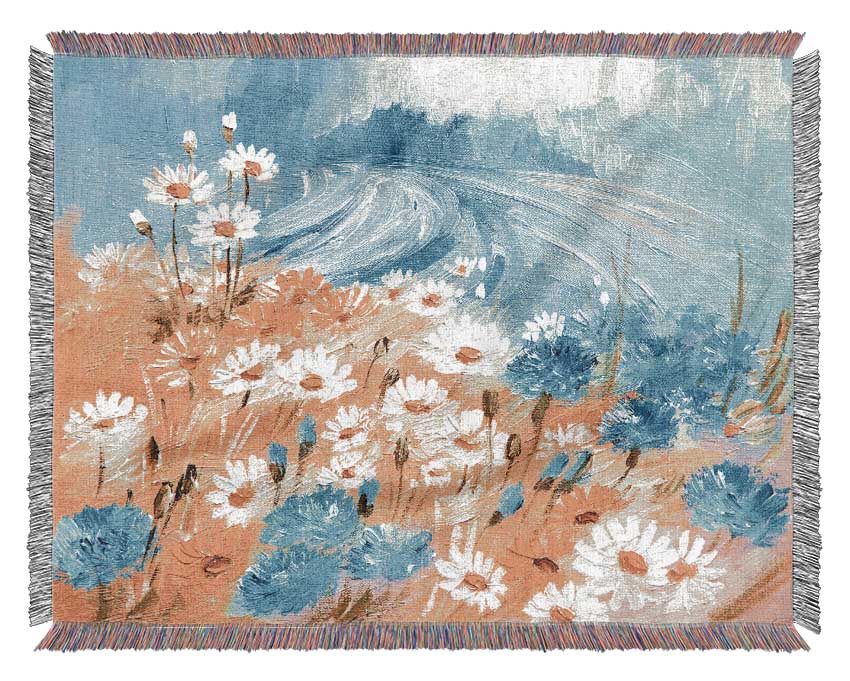 Daisy Yellow Blues Woven Blanket