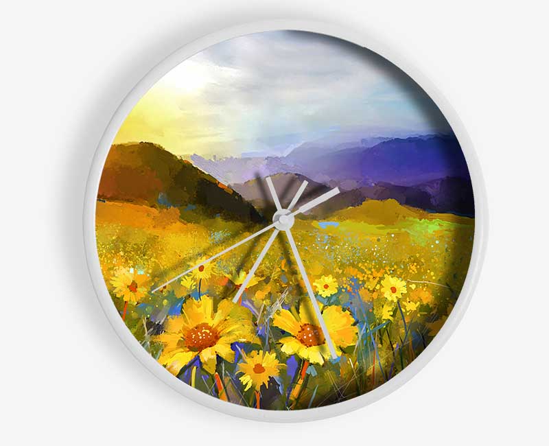 Yellow Mountain Sunrise Clock - Wallart-Direct UK