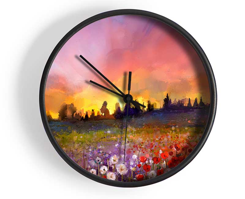 Sun Break Over The Wild Flowers Clock - Wallart-Direct UK