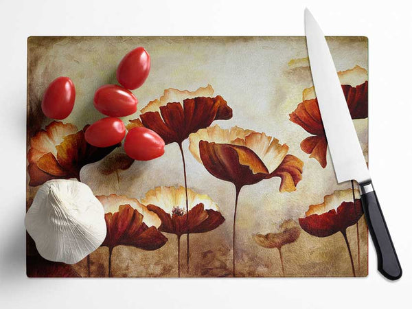 Chocolate Poppies Glass Chopping Board