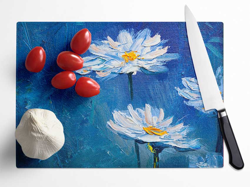 Daisy Midnight Blues Glass Chopping Board