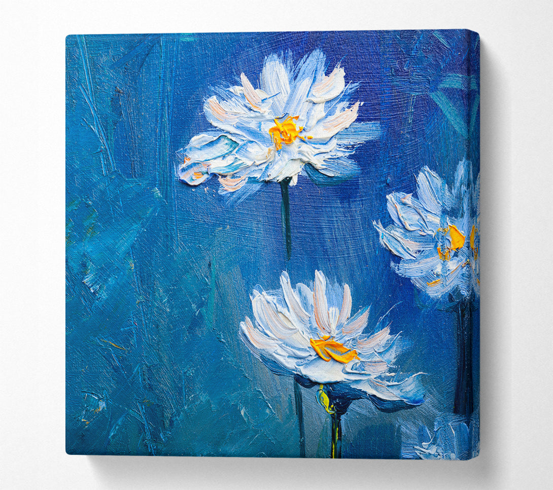 A Square Canvas Print Showing Daisy Midnight Blues Square Wall Art