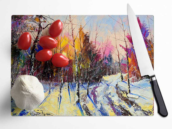 Rainbow Snow Forest Glass Chopping Board