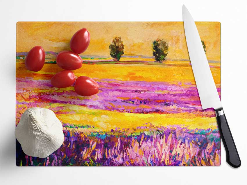 Pink Fields Of Gold Glass Chopping Board