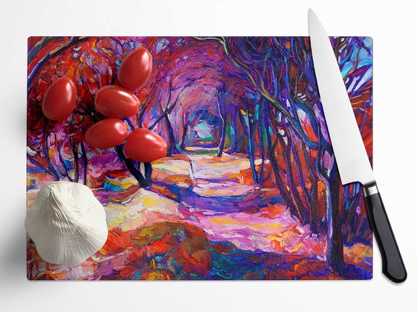 Red Forest Walk Glass Chopping Board