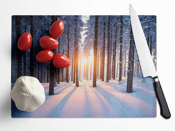 Sun Burst Snow Trees Glass Chopping Board