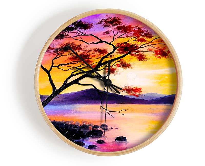 Sunset Lake Tree Clock - Wallart-Direct UK