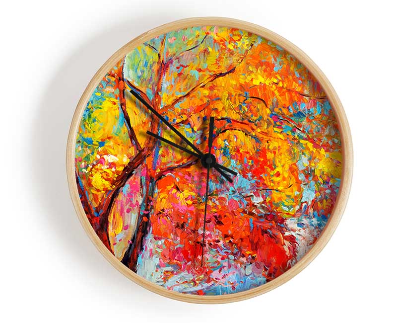 Stunning Orange And Red Autumn Tree Clock - Wallart-Direct UK