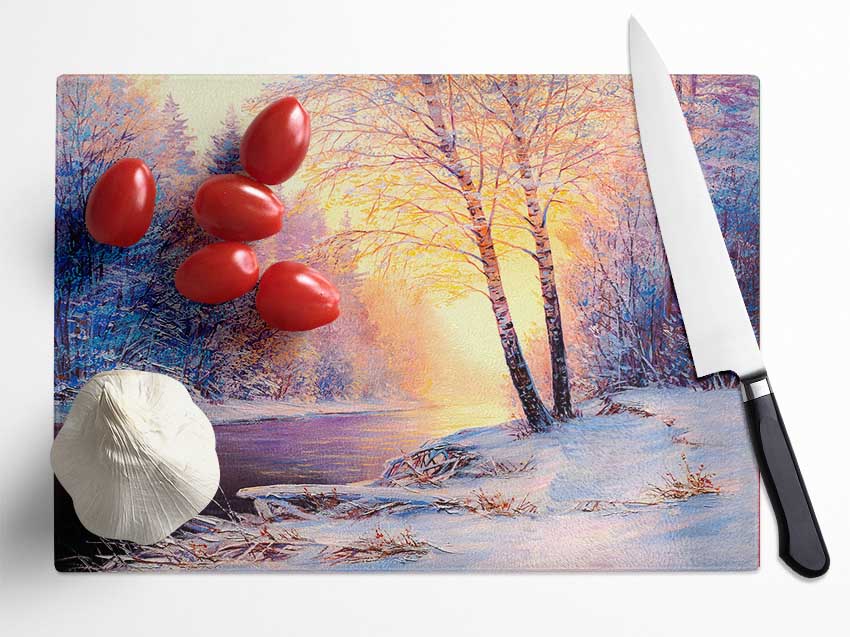 Iced Winter beauty Glass Chopping Board