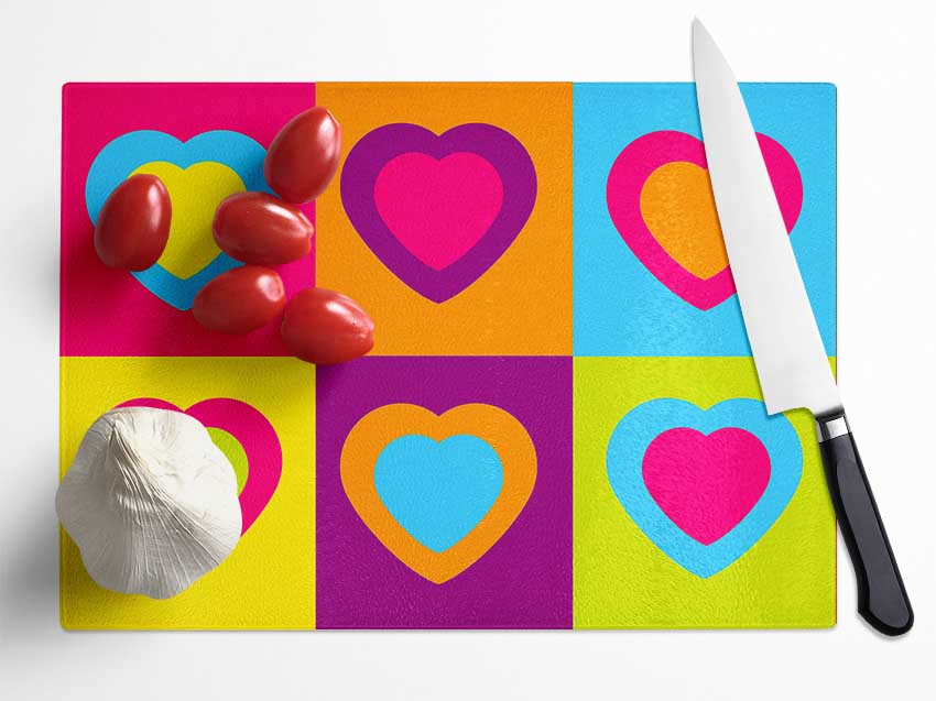 Six Hearts Glass Chopping Board