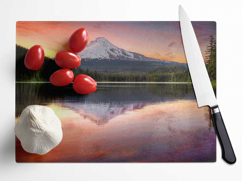 Mountain Sunset Reflections Glass Chopping Board