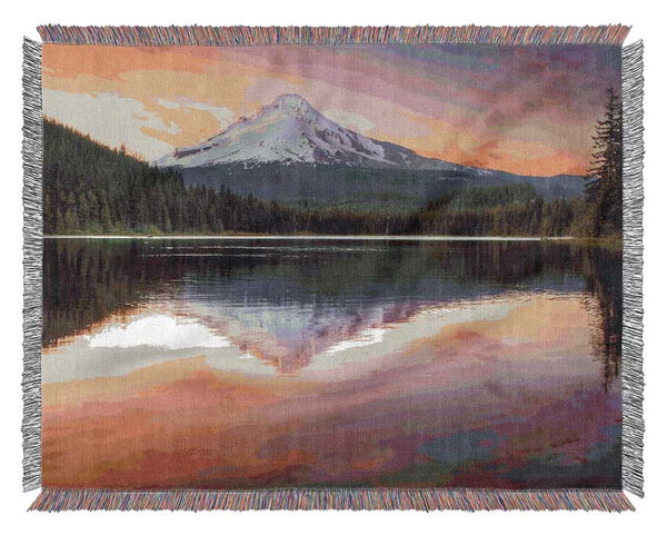 Mountain Sunset Reflections Woven Blanket