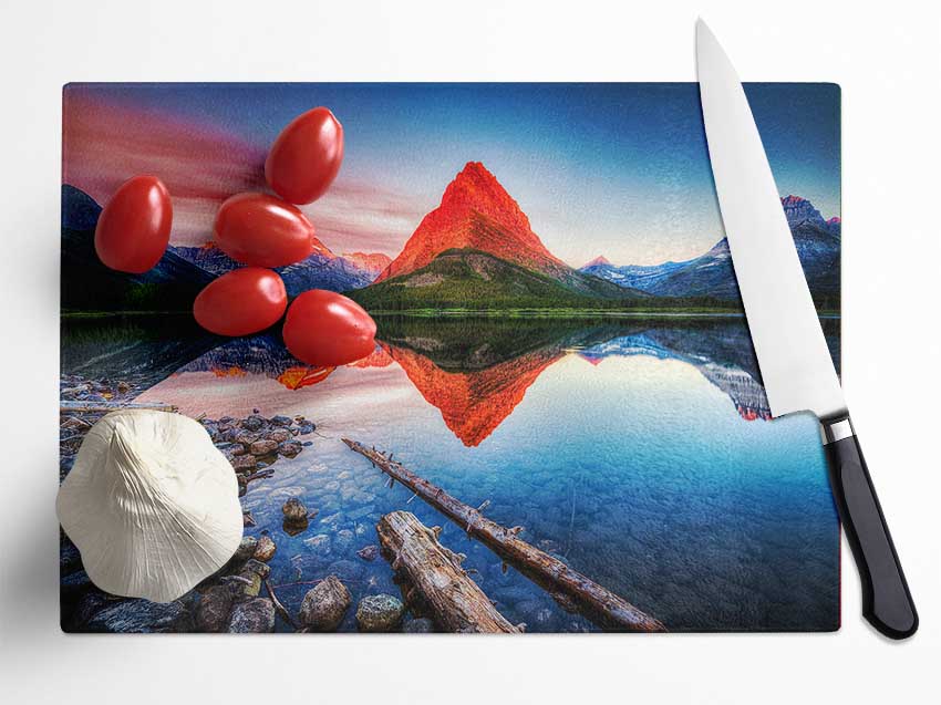 Reflections Of the Mountain Peak Lake Glass Chopping Board