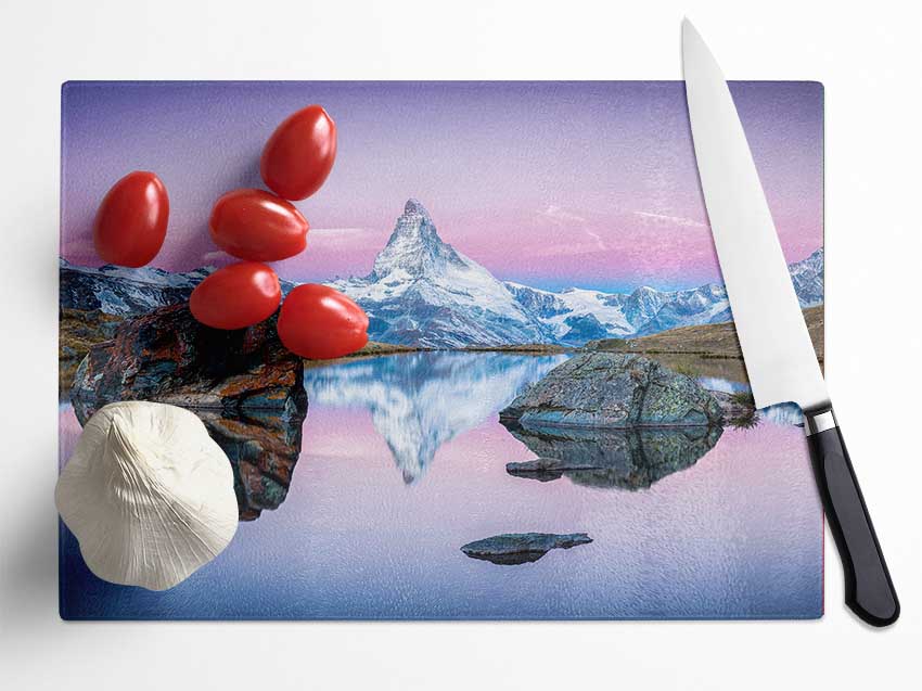 Snow Mountain Reflections Glass Chopping Board