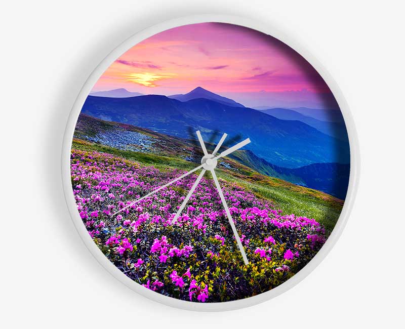 Pink Flower Mountain Top Clock - Wallart-Direct UK