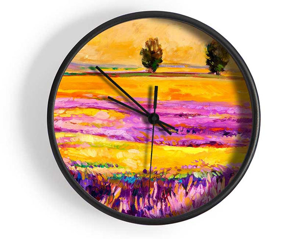 Pinks In A Field Of Gold Landscape Clock - Wallart-Direct UK