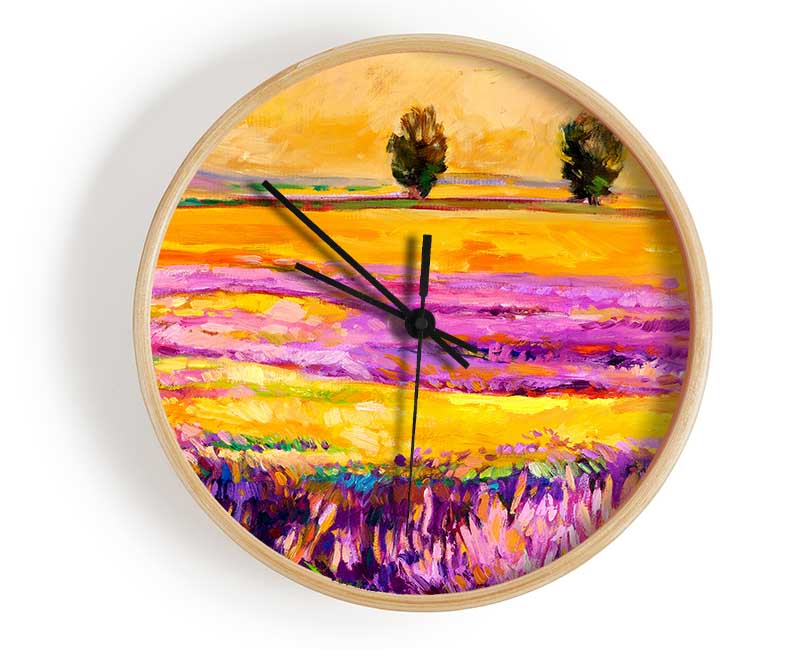 Pinks In A Field Of Gold Landscape Clock - Wallart-Direct UK