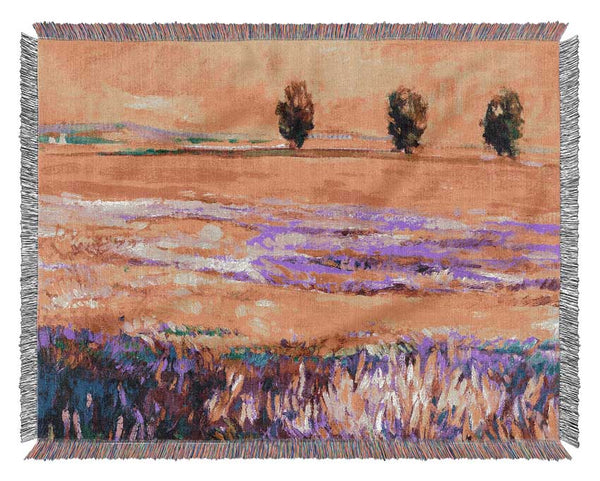 Pinks In A Field Of Gold Landscape Woven Blanket