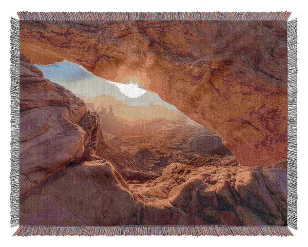 Sun Burst Through The Red Rock Canyon Woven Blanket