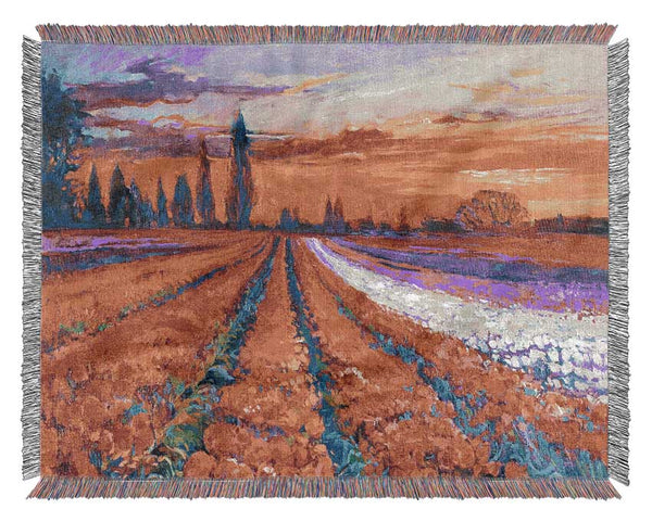 Red Tulip Field Sunset Woven Blanket