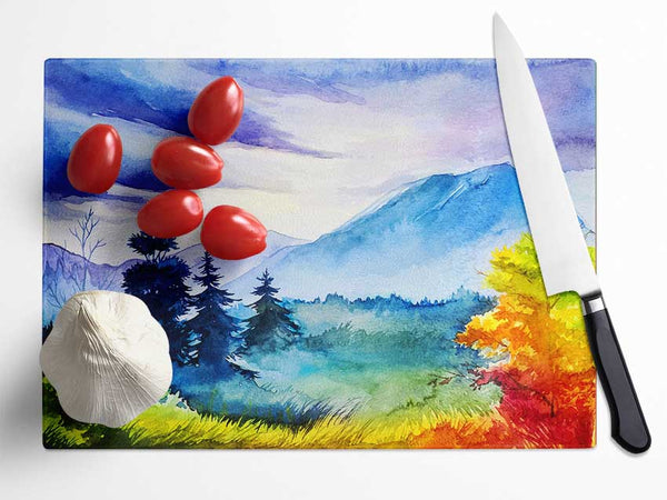 Autumn Mountain trees Glass Chopping Board