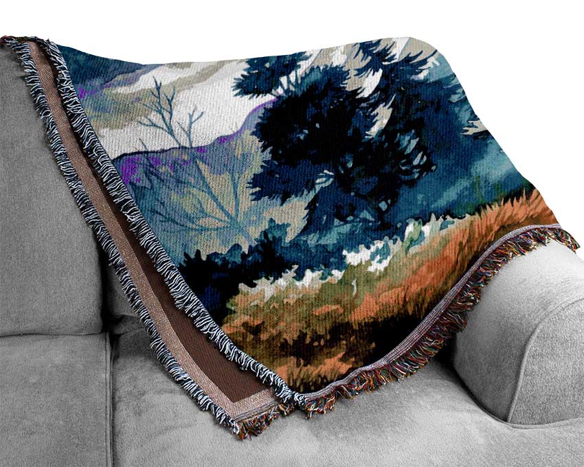 Autumn Mountain trees Woven Blanket