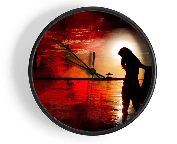 Red Sunset Ocean Walk Clock - Wallart-Direct UK