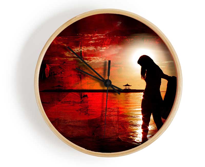 Red Sunset Ocean Walk Clock - Wallart-Direct UK