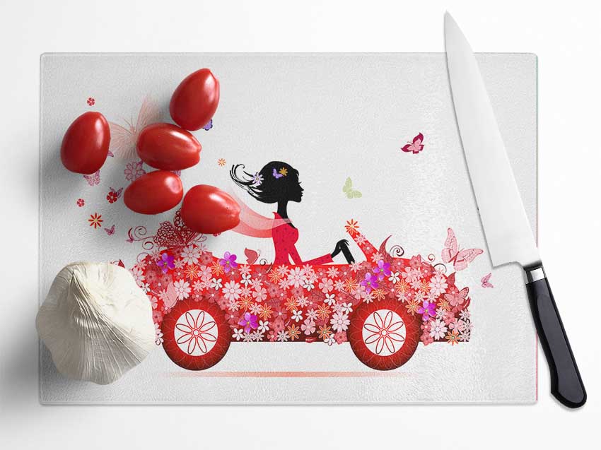 Flower Car Glass Chopping Board