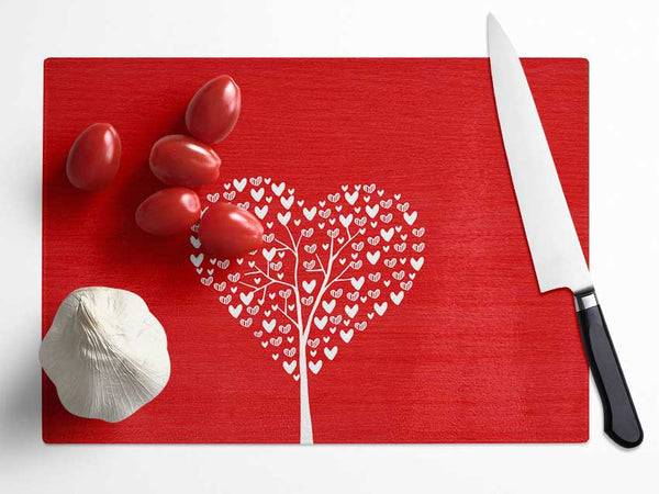 Red Love Tree Glass Chopping Board